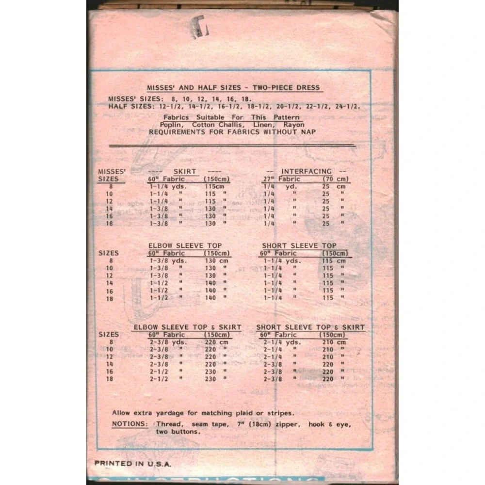 Vintage Two Piece Dress Sewing Pattern 4652 Misses Half Size 22.5 Retro Skirt